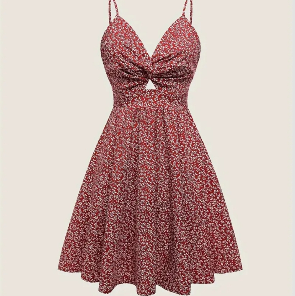 Floral Print Twist Front Cami Dress, Elegant Cut Out Dress